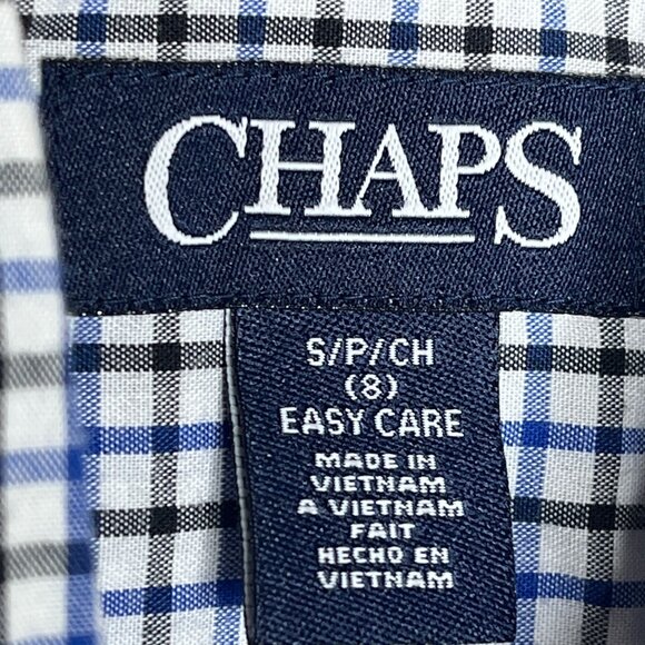 Chaps Boys Long Sleeve Plaid Button Down Shirt Kids Size 8 Blue White Check - Picture 8 of 12
